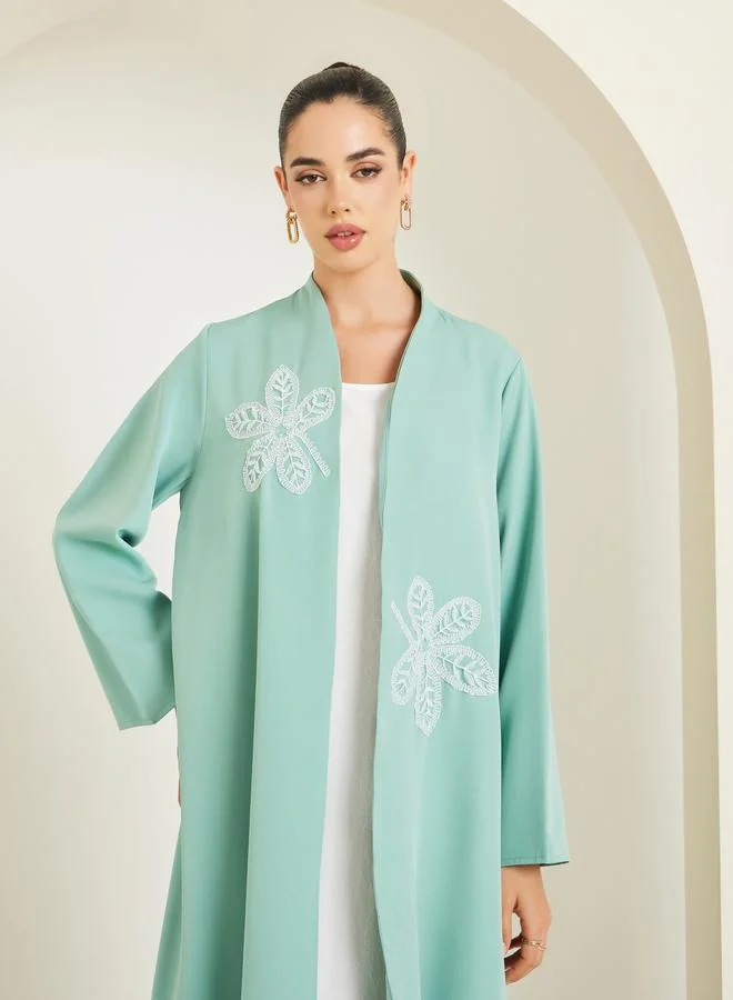 Amirah Women Green Embroidered Detail Abaya